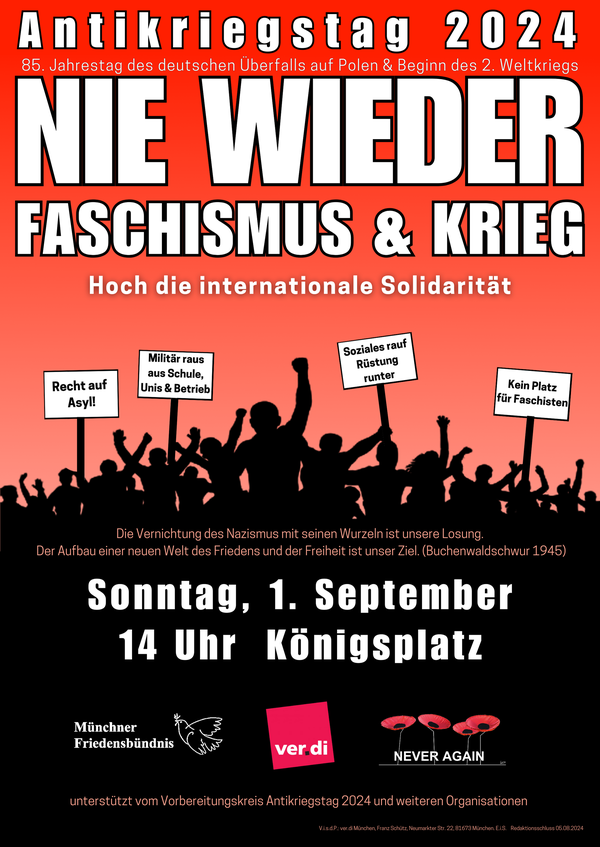 Plakat Antikriegstag München 2024