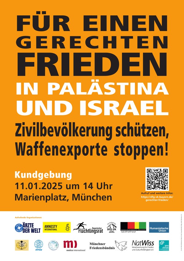 Kundgebung: Für einen Gerechten Frieden in Palästina und Israel  - Marienplatz 11.01.2025  14Uhr